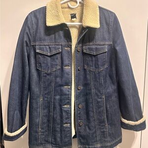 GAP Blue Denim Jacket with Cream Sherpa Collar